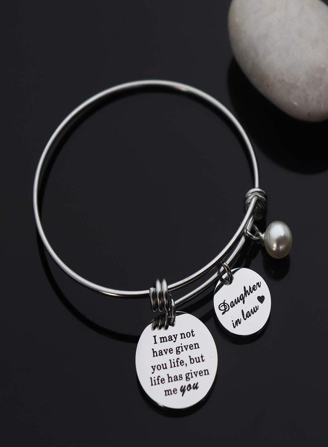 CHENVA Daughter in Law Charm Bracelet Stainless Steel Adjustable Bangle Daughter in Law Step Daughter Birthday Wedding Gift (I may not have given you life, but life has given me you) - Image 2